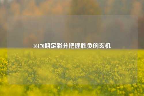 16170期足彩分把握胜负的玄机