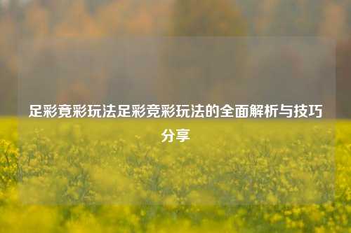 足彩竟彩玩法足彩竞彩玩法的全面解析与技巧分享