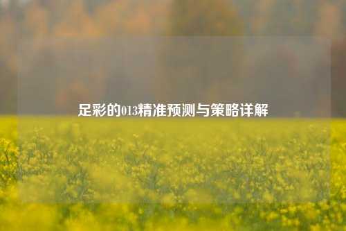 足彩的013精准预测与策略详解